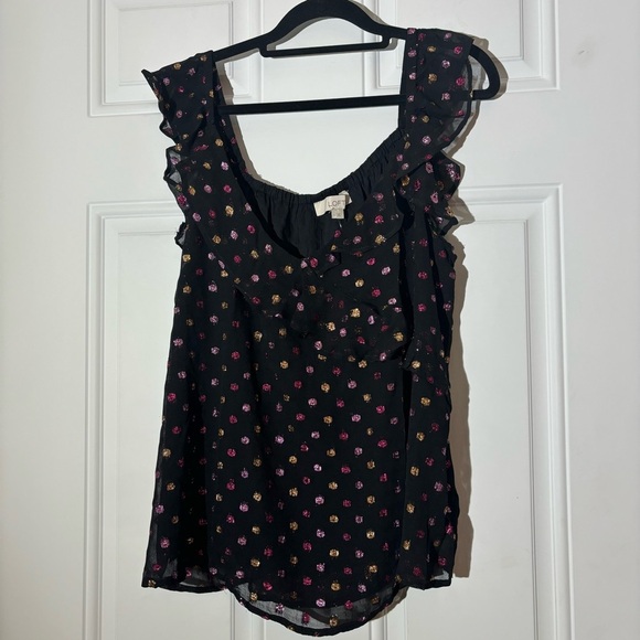 NWT Loft Shimmer Clip Ruffle Crossover Shell, Loft Large - Picture 4 of 13